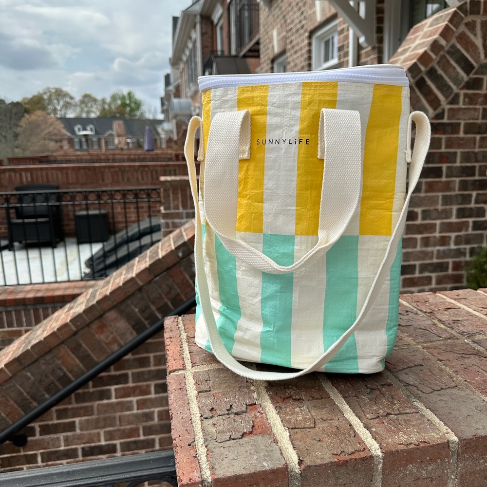 Sunnylife Yellow and Mint Stripe Cooler Canvas Tote - Picture 2 of 5